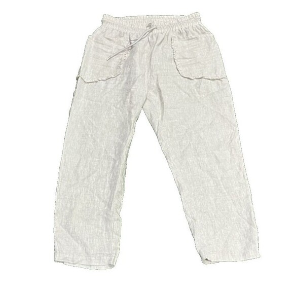 UCHUU Women's High Rise Wide Leg Drawstring Linen Pants Cropped Khaki SZ M - Picture 1 of 8